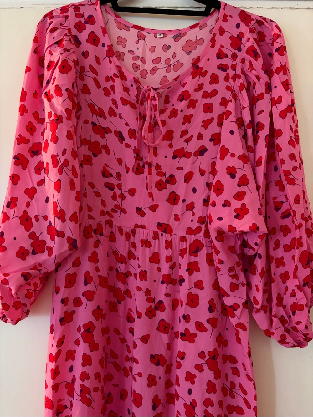Pink Floral Tie-Neck Dress